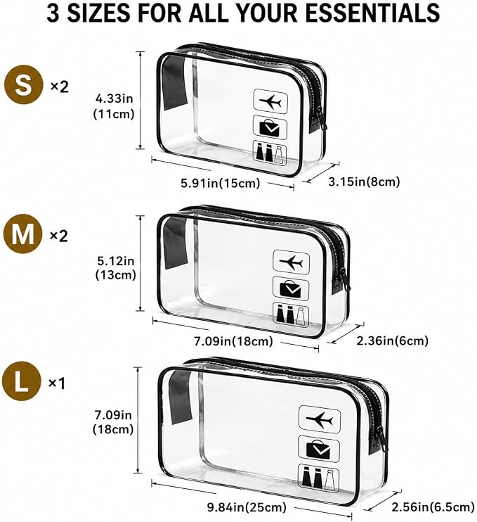 5 Pack Clear Toiletry Bag Clear Makeup Bag Zipper Toiletry Pouch | Includes 2S 2M 1L PVC Cosmetic Pouches with Zipper for TSA Toiletry Bag Set Travel Packing and Daily Organization - Image 3