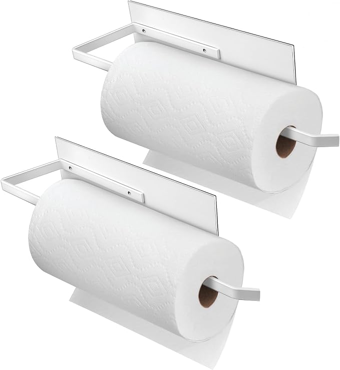 Paper Towel Holder Magnetic, Magnetic Paper Towel Holder for Fridge, Toilet Paper Roll Holder Magnet Towel Rack Wall Mount Shelf Bar for Towels Rolls Bathroom RV Dorm Kitchen Wall Decor, White 2 Pack by SeropyDirect