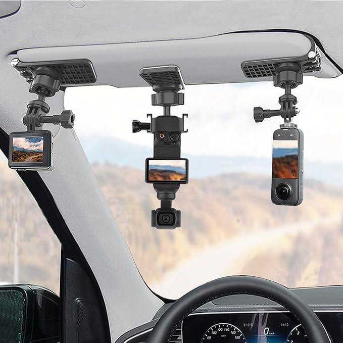 Pocket 3 Car Mount, 360° Adjustable Car Sun Visor Mount Compatible with Insta360 X5 X4 X3, GoPro Hero 13 12 11 10 9 8 7 6 5 Black, DJI Osmo Pocket 3 Action 5 pro/4/3, AKASO and More Action Cameras by Unknown