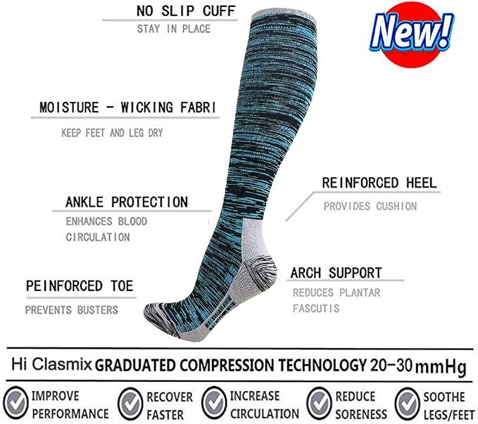 5/6 Pairs Graduated Compression Socks for Women&Men 20-30mmhg Knee High Socks Travel Hiking Running Stocking - Image 4