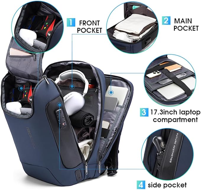 BANGE Mens Business Backpack for Work, Computer Backpacks for Laptops for 17.3 Inch, Men's Backpack with Lock Anti Theft, Backpack for Traveling with USB charging Port - Image 2