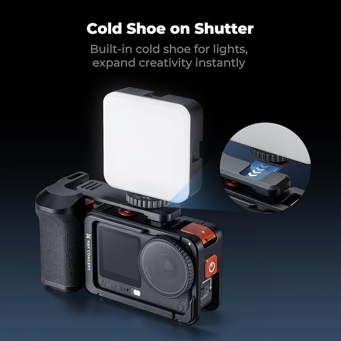 K&F CONCEPT Handle Grip + Metal Cage Kit Compatible with DJI Osmo Action 6 | Quick Release Street Photography Handle with Shutter Button| Cold Shoe Mount| 1/4" Thread Interface, Action Camera Vlog, CD02 - Image 4
