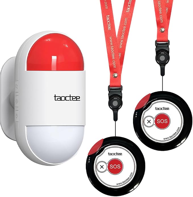 Panic Button Alarm Remote Siren Emergency Alert System for Elderly | Lightweight and Compact Button with Lanyard,Panic Alarm for Security Strobe Siren for House Office Business Shop(Battery/USB) by taoctee