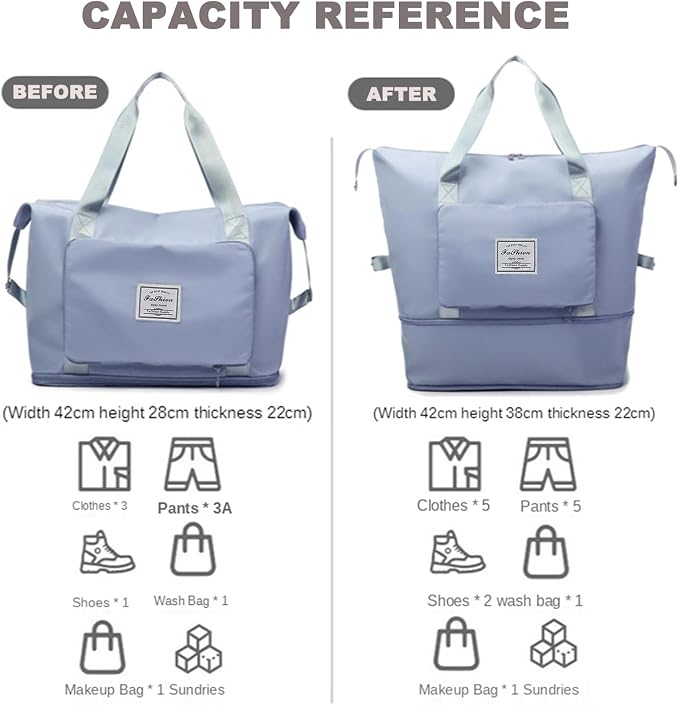Large Capacity Travel Bag, Foldable Travel Bag, Expandable Travel Duffel Bag, Collapsible Waterproof Large Capacity Travel Handbag, Overnight Bag for Women and Man (Blue+Toiletry Bag) - Image 8