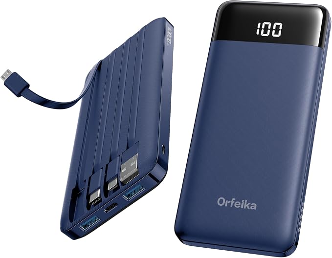 Orfeika Fast Charging Portable Charger Power Bank with Built-in 4 Cables | 10000mAh|Ultra-Slim&Light|Flight-Safe|Power 6 Devices at Once|22.5W|Battery Pack For iPhone,Samsung,Google|Travel Essentials by Orfeika