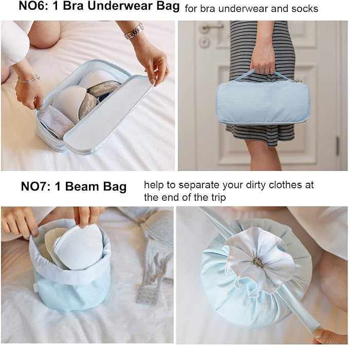 Packing Cubes for Travel, 8 Pcs Set | Luggage Organizers with Shoe Bag and Toiletry Bag, Classification and Storage, Save Storage Space and Luggage Packing Time - Image 5