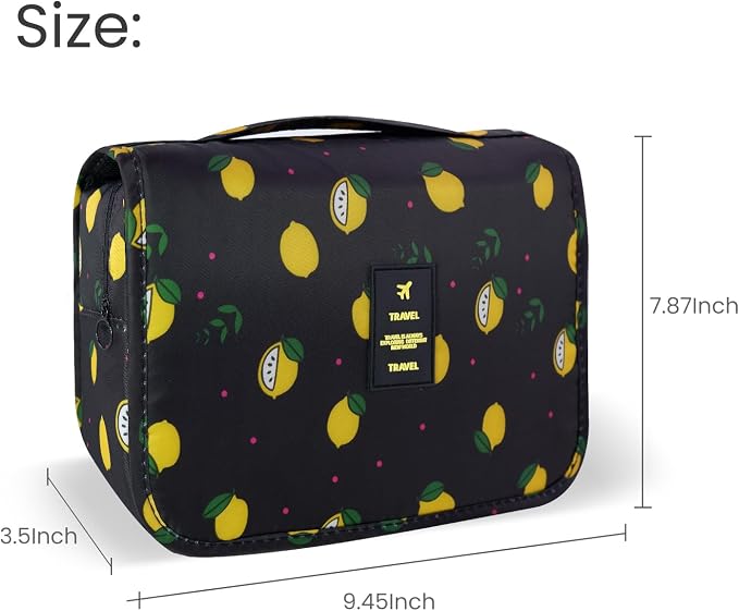 Lcsmaokin Large Capacity Toiletry Bag Travel Bag with Hanging Hook for Men and Women Waterproof Travel Cosmetic Bag Bathroom Storage Bag for Brushes Set,Full-Sized Shampoo,Accessories-Grey Lemon - Image 4