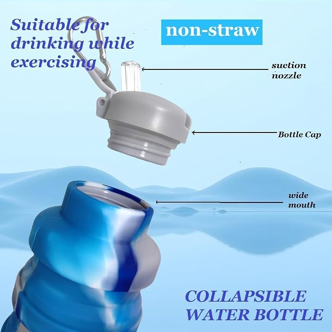 Collapsible water bottles 2 Pack with brush 500ml (Pink+Aqua blue) | BPA Free Travel Silicone Water Bottle with Carabiner,Reusable Foldable Portable Sports bottles for Gym Camping Hiking - Image 6
