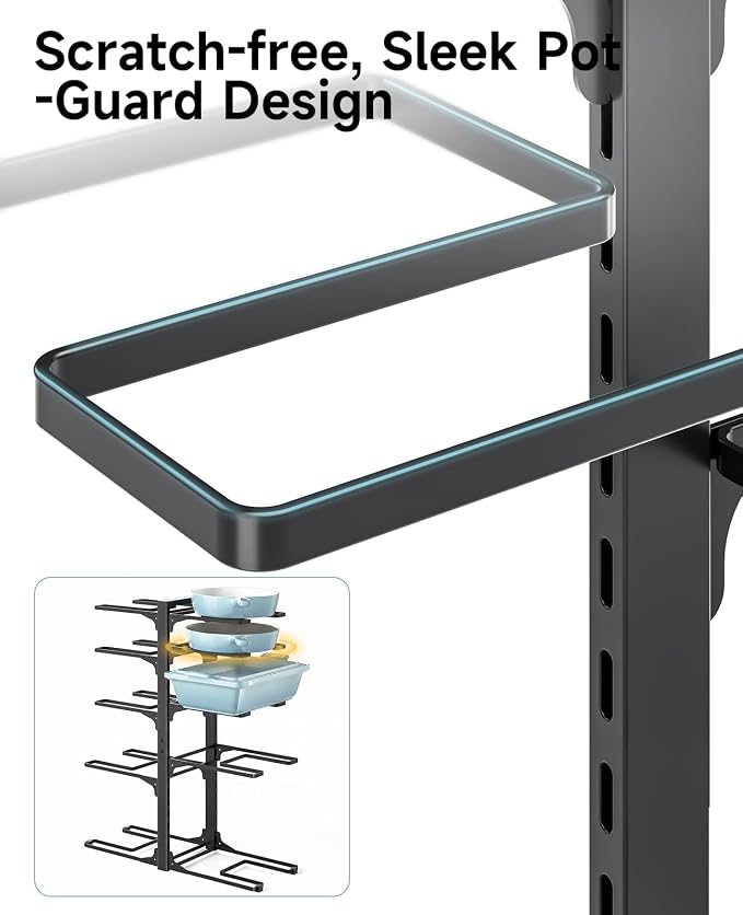MUDEELA 10-Tier Pots and Pans Organizer Rack, 23.62" H for Cast-iron Pans | Adjustable heavy-duty pot rack, Holds big stockpots, cookware & skillets, Fits under cabinet on countertops, Kitchen storage - Image 7