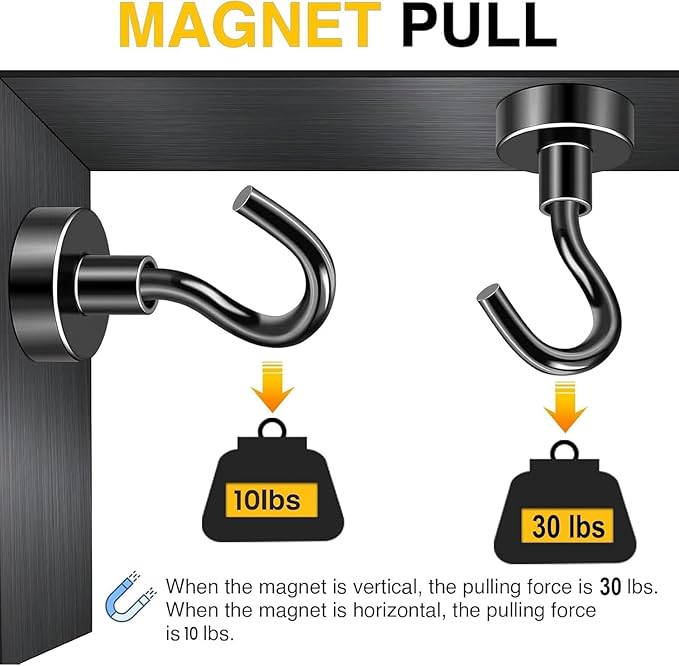 DIYMAG Magnetic Hooks 20pcs 30lbs+ Cruise Essentials 2026 Magnet Hook Black | Neodymium Heavy Duty Strong Magnets Hanging Ship Cabins Refrigerator Fridge Classroom Beach Vacation Kitchen Grills Home Tool - Image 5