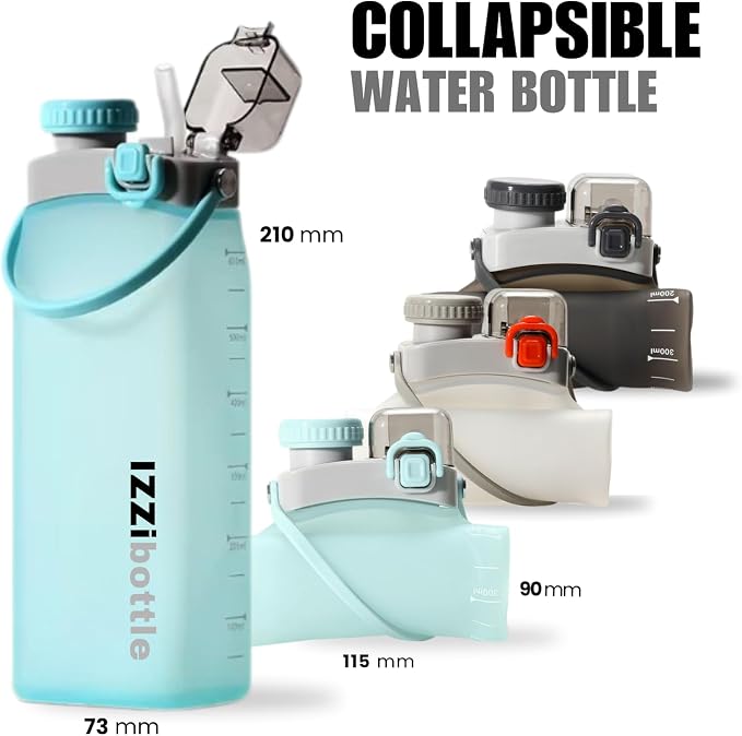 IZZI bottle Collapsible Lightweight Silicone Water Bottle (600ml, Blue) | BPA Free, Eco-Friendly, Medical Grade | Leakproof Bottle for Sports, Travel, Hiking, Gym, Outdoor Adventures and Daily Use - Image 2