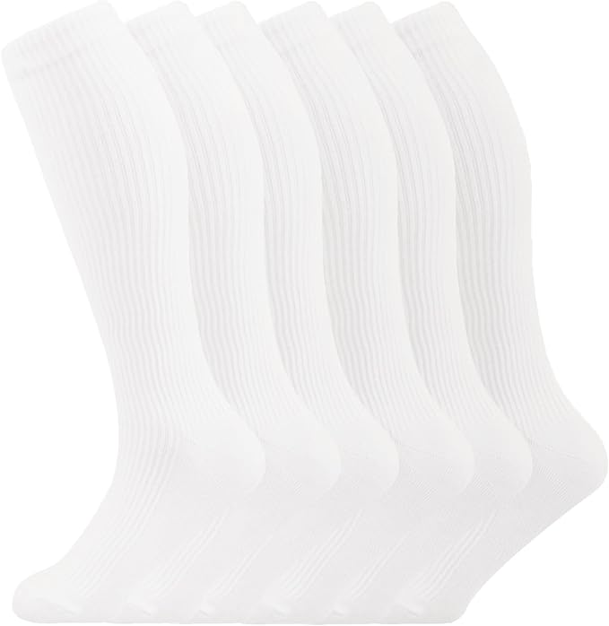 +MD Cotton Compression Socks for Women & Men 4/6 Pairs 15-20mmHg Knee High for Sports, Travel, Nursing Long Sitting Standing by MD