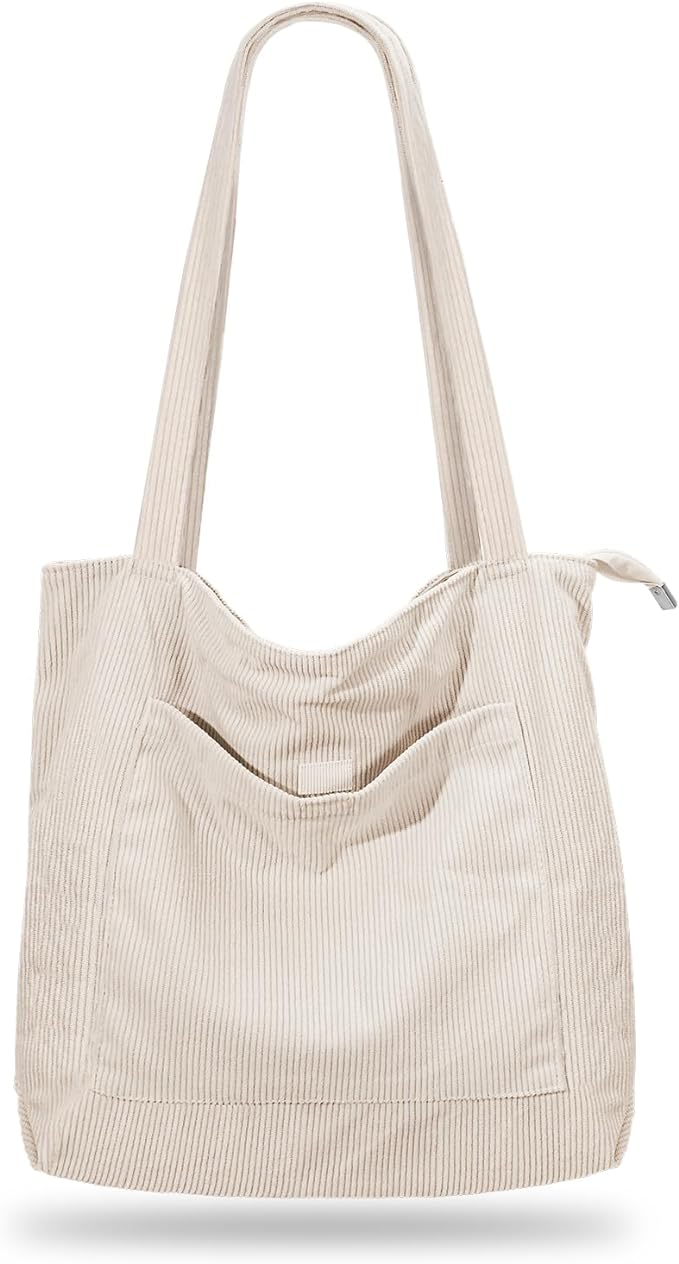 Iioscre Corduroy Tote Bag for Women,Hobo HandBags with Zipper | Large Capacity Casual Shoulder Bag with Inner Pockets for Shopping Work Daily Travel. by Iioscre