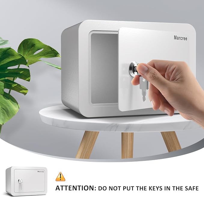 Marcree 0.23 Cubic Safe Box for Kids, Steel Security Safe with Key Lock | Home Safes with Rounded Design for Child Protection, Personal Lock Box for Home, 6.69 x 9.06 x 6.69 Inches, White - Image 4
