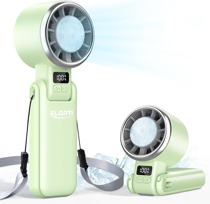 Portable Handheld Fan, USB Fan with Turbo & Ice Cooling, 5-Speed 4000mAh Rechargeable, 3-in-1 Mini Electric Fan, Lightweight & Compact for Outdoor, Camping, for Men & Women -Green by YourHomeOurExpertise