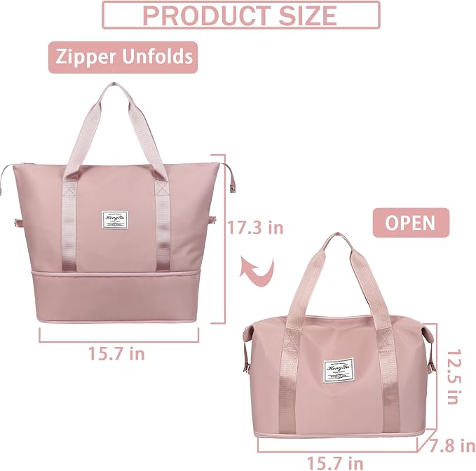 INVODA Travel Duffel Bag For Women and Men Waterproof Expandable Weekender Overnight Bag Carry on Tote Bag Dry Wet Separation Swim Sports Travel Gym Bag (Dark Pink) - Image 2