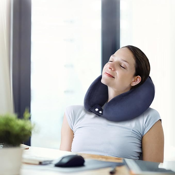 Travel Neck Pillow Airplane Soft U Shaped Neck Pillows Dark Blue | Memory Foam, Removable Washable, Suitable for Airplanes Traveling Trains Bus Offices - Image 7