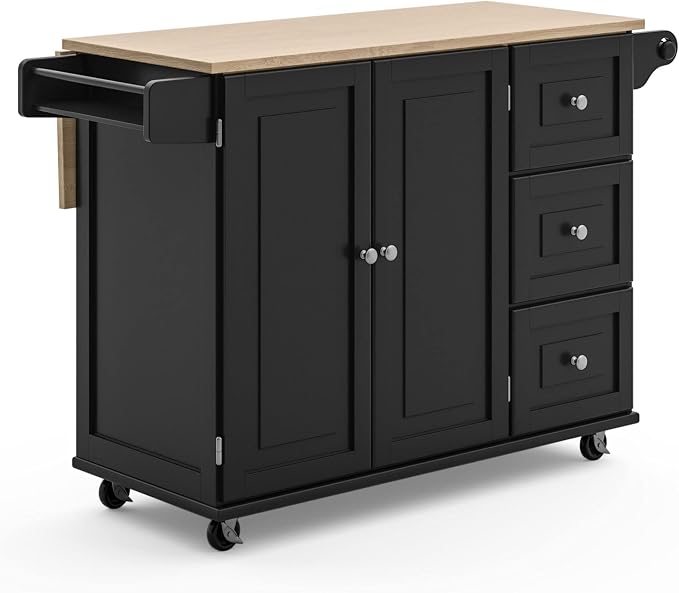 Homestyles Dolly Madison Black Mobile Kitchen Island Cart with Wood Drop Leaf Breakfast Bar by homestyles