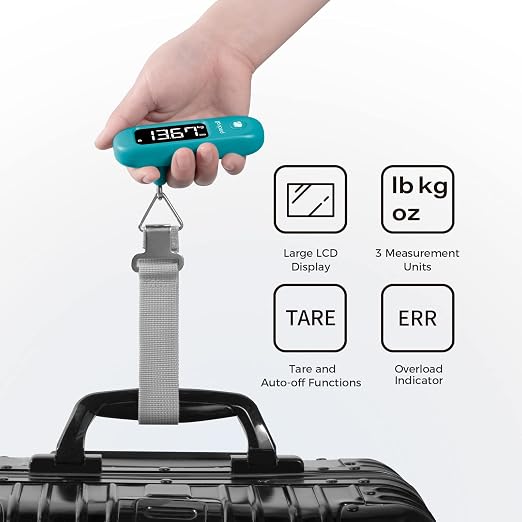pack all Digital Luggage Scale for Travel, 110Lbs Capacity, 0.1Lb Precision | Handheld, Backlit LCD Display, Lb/Kg/Oz Conversion, Tare Function, Battery Included, Malachite Blue - Image 3
