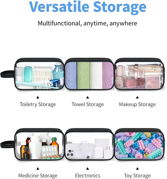 Narwey Clear Travel Toiletry Bags for Traveling Toiletries Men Women, Clear Makeup Bag Cosmetic Bag with Zipper, Make Up Pouch Organizer Bag with Handle, Skincare Beach Snack Medicine Bag, Black - Image 7