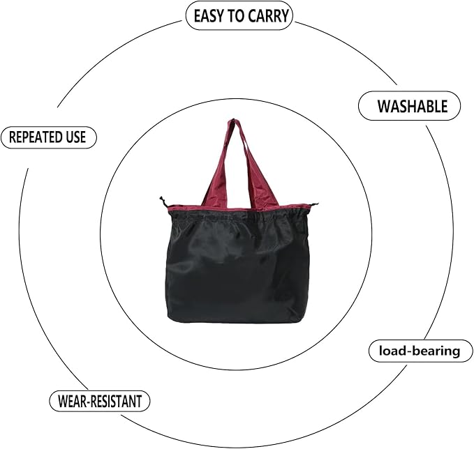 Reusable shopping tote bag, large capacity drawstring tightening top, foldable grocery tote bag, shoulder bag - Image 7