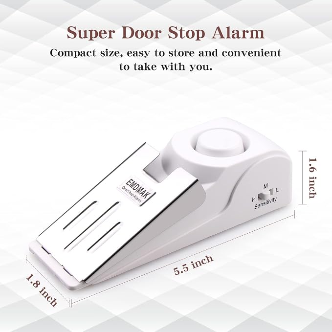 EMDMAK Door Stop Alarm with 120DB Siren Door Stop for Home & Travel (White) (Pack of 3) - Image 3