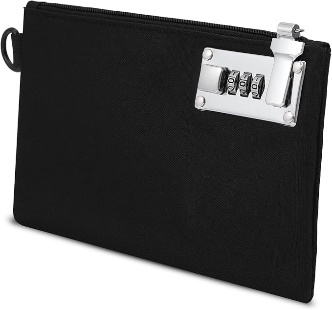 KeeKit Money Bag with Lock, 5 x 8 Inches Lockable Money Bag, Locking Accessories Pouch for Cash, Jewelry, Passports, Medicine, Credit Cards - ‎Black by KeeKit