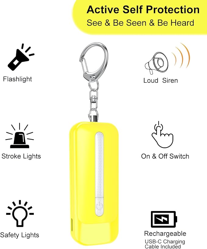 Personal Alarm for Women, Rechargeable with Safety Lights & Low Battery Notice, 130dB Siren with Extra Bright LED Flashlight Strobe Light for Emergency, Dual Light Sources Safety Keychain - Image 4