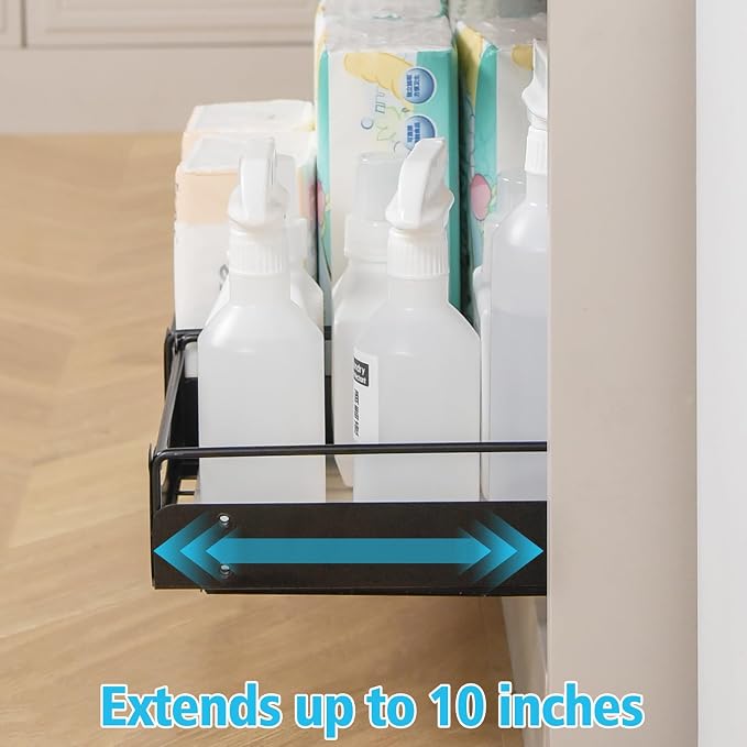 Under Sink Pull Out Organizer, Single-Tier Metal Drawer Slide Out Storage Shelf, No-Drill Nano Adhesive Installation, Fits 16"+ Deep Cabinets for Kitchen Bathroom Pantry Storage - Image 5
