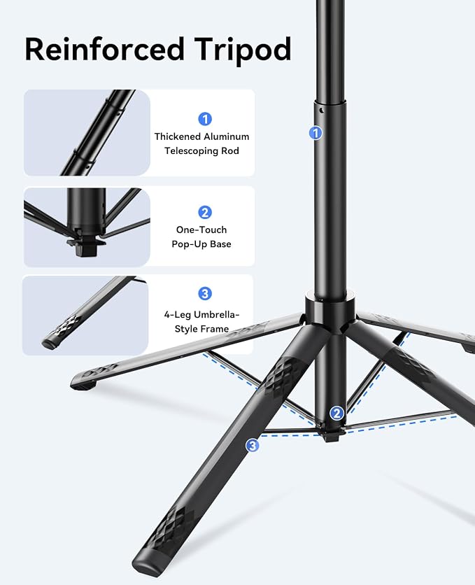 ORICO 73" Aluminum iPhone Tripod for Video Recording, Portable Tripod & Selfie Stick, 4-Leg Base, 360° Rotatable Handle, Wireless Remote, Extendable Stand for iPhone/Android/Camera/GoPro - SPN185 - Image 2