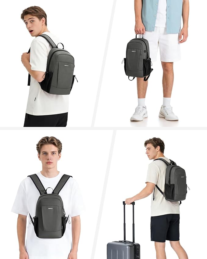 ECOHUB Mini Anti-Theft RFID Backpack for Women and Men, Water-Resistant, Lightweight Travel Daypack with iPad Sleeve, Key Holder, 9 Pockets, Daily Short Trips, Grey | 10L RFID Blocking Backpack for Men Lightweight&Small Daypack with 9 Pockets,Water Res... - Image 7
