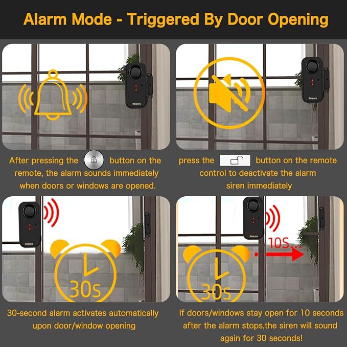 Personal Security Waterproof Door/Window Alarm - IP66 Waterproof with Remote Control, 113dB, Alarm/Doorbell Mode, Upgraded door gap spacing - Indoor/Outdoor Anti-Theft (1 Main Unit & 1 Remote Control) - Image 4