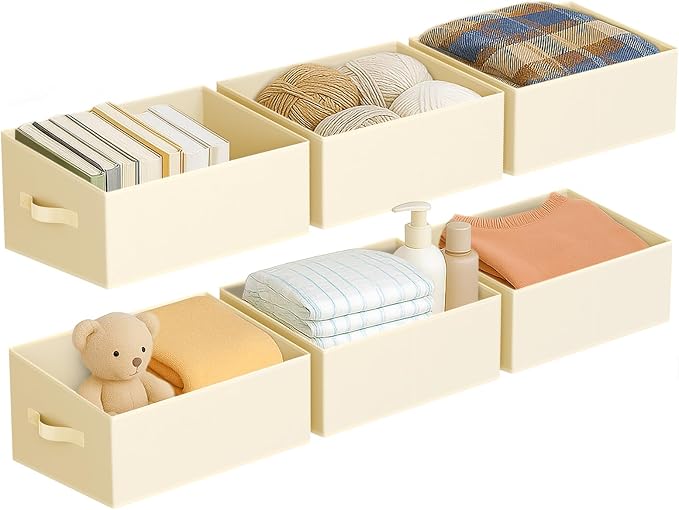 DIMJ Closet Storage Bins 6 Pack - Fabric Storage Baskets for Shelves, Large Clothes Organizers with Handles, Trapezoid Shelf Organization Storage Cubes for Purse, Toys, Books, Towel, Clothes by DiMJ
