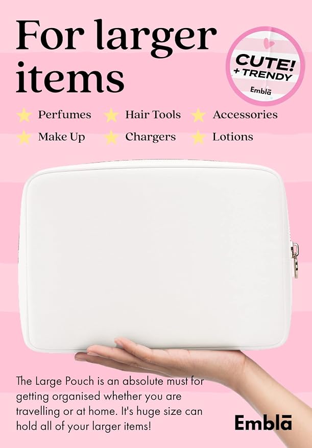 Embla Large Makeup Bag and Waterproof Nylon Travel Toiletry Bag, Large Capacity Cosmetic Zipper Pouch, White - Image 3