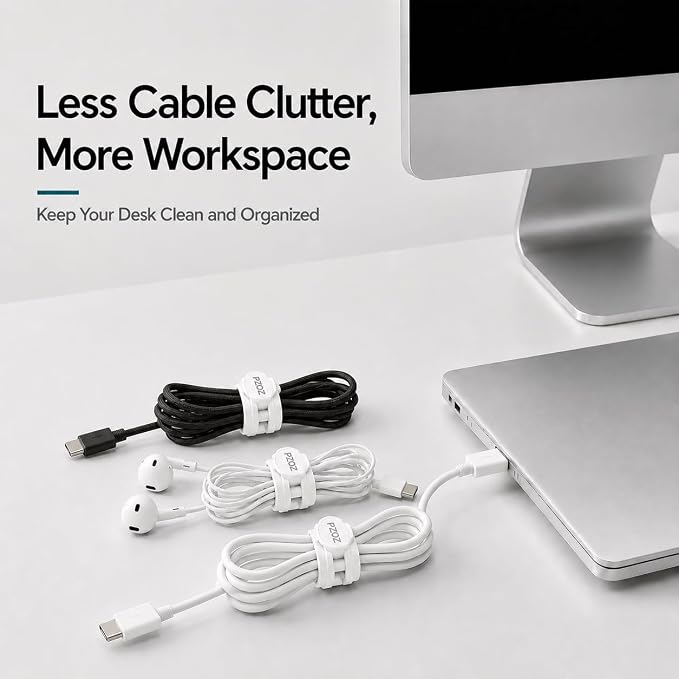 PZOZ Silicone Cable Ties 10 Pack, Reusable Cable Organizer Straps for Cords | Reusable silicone straps keep cables organized, reduce clutter, and create a clean, tidy workspace at home or office. - Image 2