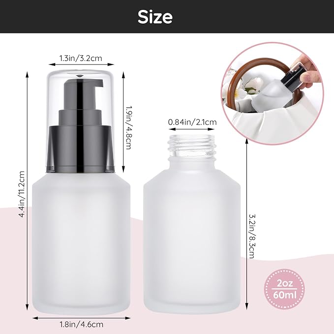 Segbeauty 2oz Frosted Glass Lotion Bottle for Travel, 5pcs Matte Translucent Empty Pump Bottle for Hair Oils, 60ml Travel Size Liquids Container, Refillable Cream Dispenser, Essential Oil Bottle - Image 2
