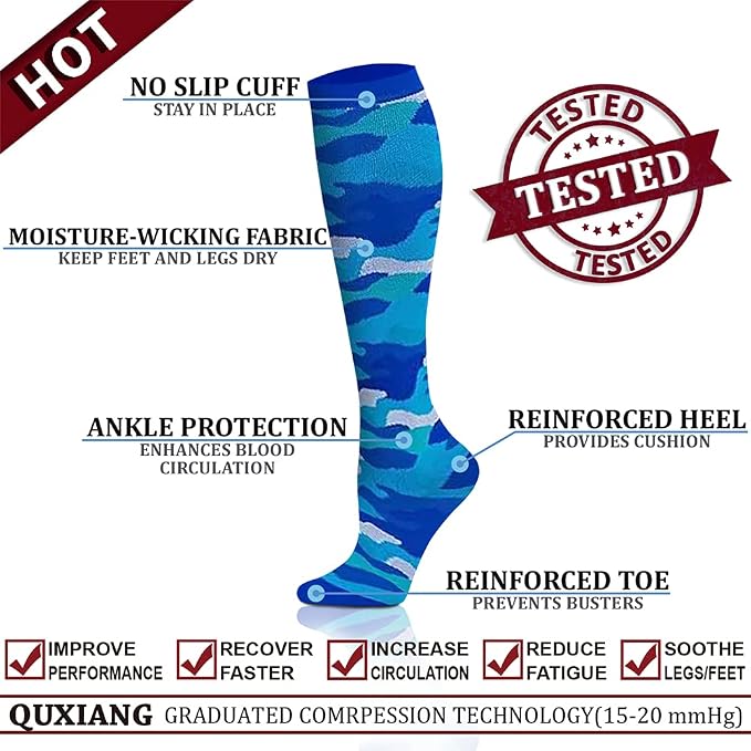 QUXIANG Copper Compression Socks for Women & Men Circulation (8 Pairs) - Best for Running Athletic Cycling - 15-20 mmHg - Image 3