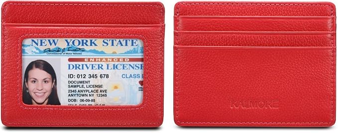 KALMORE womens Credit Holder Genuine Leather Slim Minimalist Card Case Wallet, Black With Id Window - Image 5