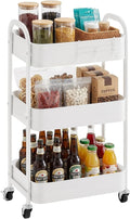 3-Tier Rolling Utility Cart with Caster Wheels,Easy Assembly, White | Easy Assembly, multi-purpose storage trolley for kitchen, rolling cart with smooth caster wheels for bathroom by MAXHouser