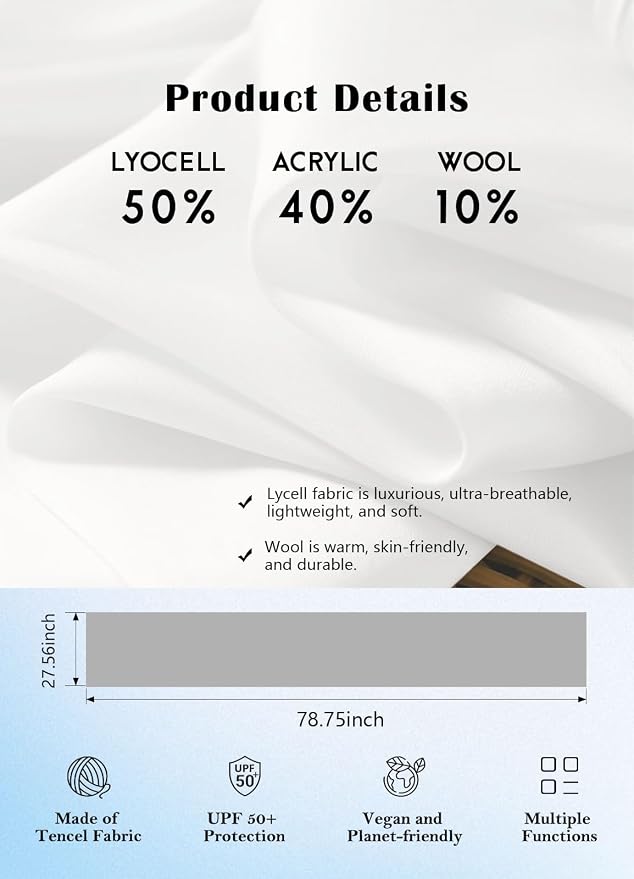Women's Wool Blend Travel Scarf Lightweight Breathable Wrap Pashmina Airplane Blanket Shawl - Image 6