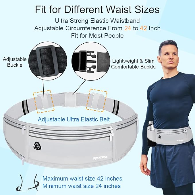 Fanny Pack with Water Bottle Holder, Running Hydration Belt, Grey | Water Resistant Waist Pack, Slim Runner Belt for iPhone Samsung, No Bounce, 4 Pocket Phone Holder for Running Walking, Unisex - Image 5