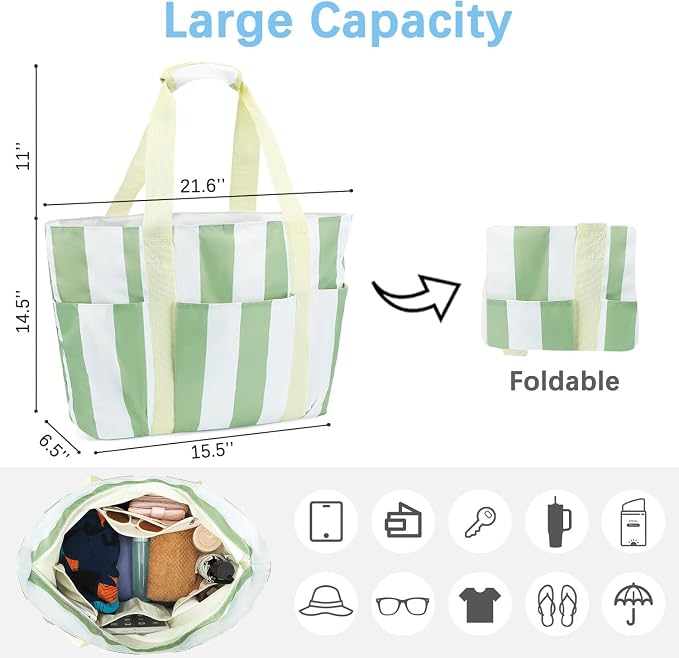Fammart Mesh Beach Bag for Women, Large Beach Toy Pool Bag with Zipper Pocket, SandProof Cruise Essentials 2026 Family Travel - Image 5
