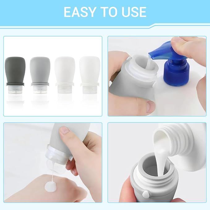 Starfa 4 Pack Silicone Travel Bottles (1oz),Leakproof Mini Lotion Bottles & Dressing Containers with Lids,Reusable Toiletry Squeeze Tubes for Shampoo,Conditioner,and Condiments - Image 5