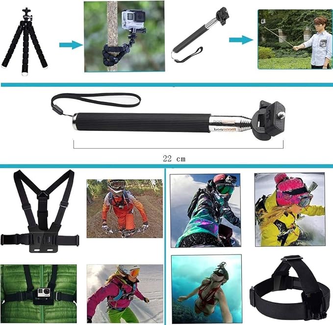 13-in-1 Accessories for Gopro, Action Camera Accessory Kit Compatible with GoPro Hero 13 12 11 10 9 8 Max 7 6 5 4 Black SJ4000 and Other Sports Cameras - Image 3
