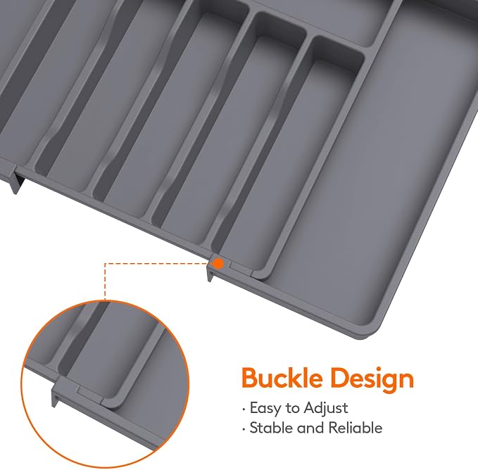 Lifewit Extra Large Silverware Drawer Organizer, Expandable Utensil Tray | BPA Free Flatware Cutlery Holder for Kitchen, Adjustable Plastic Storage for Spoons Forks Knives, 13-22 x15, Dark Gray - Image 6