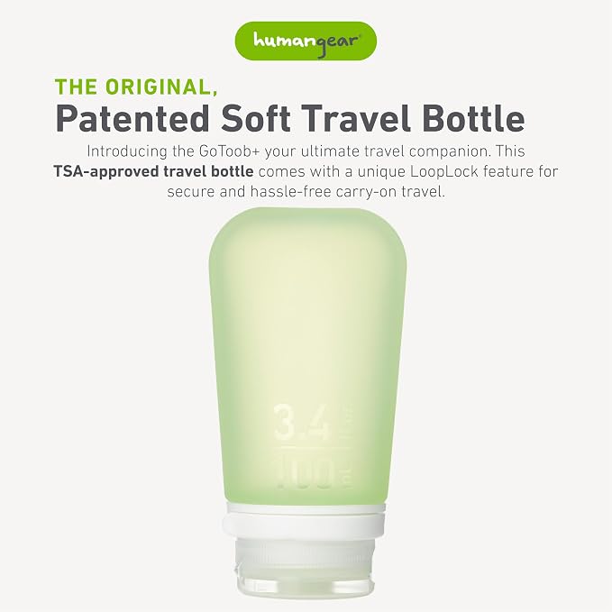 humangear GoToob+ (Large) | Refillable Silicone Travel Bottle | Locking Lid | Food-Safe Material | Green, Large (3.4 fl.oz.; 100ml) | Refillable & Leak-Proof Silicone Travel Size Bottles with Locking Cap for Toiletries, Camping & TSA Carry-On - Image 2