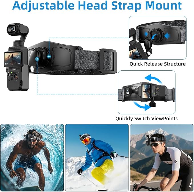 4 in 1 DJI Osmo Pocket 3 Accessories Kit,Quick Release Chest Mount Harness/Quick Release Head Strap Mount/ 360°Rotating Wrist Strap/Quick Clip Mount with Expansion Adapter (Set 1) - Image 4