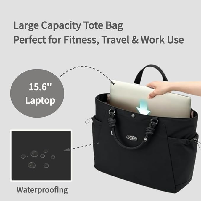 Tote Bag for Women, 17.6L Unisex Lightweight Nylon Totes Purses and Handbags | functionality - Image 3