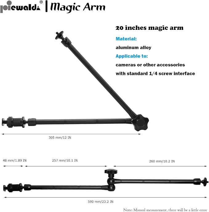 Niewalda 20" Magic Arm Clamp Kit with 1/4" & 3/8" Threaded Mounts | with Phone Clip/Tripod Mount Adapter for Various Action Camera /DSLR/Cell Phone /Vlogging and LCD Monitor/LED Lights Mount - Image 3