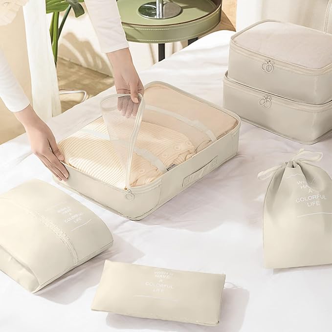 KPX 8 Set Packing Cubes for Travel, Luggage Packing Organizers Accessories Large Toiletries Bag for Clothes Shoes Cosmetics (Beige) - Image 6